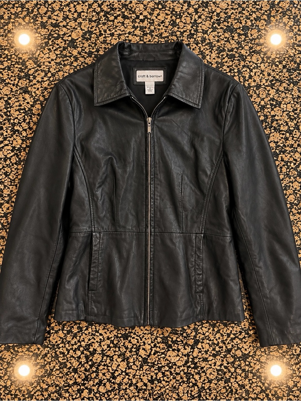 croft & barrow Black Leather Zip Jacket